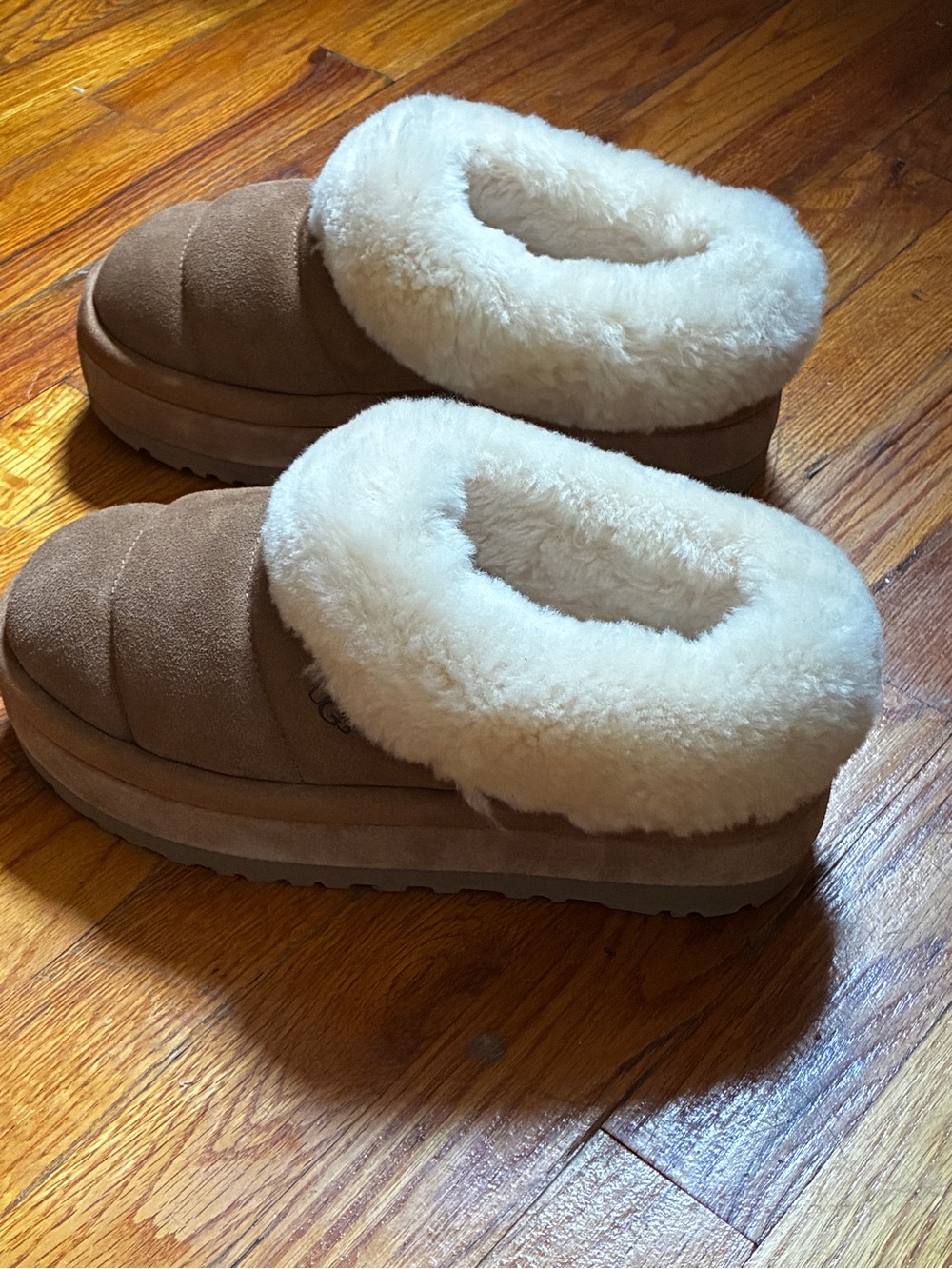 UGG Plush Shearling-Lined Brown Suede Slippers - Picture 5 of 8